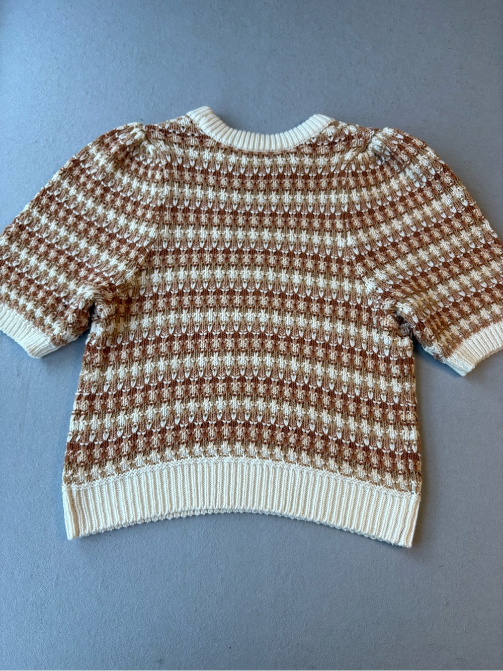Universal Thread Cream and Tan Puff Elbow-Sleeve Crewneck Sweater - Picture 6 of 6